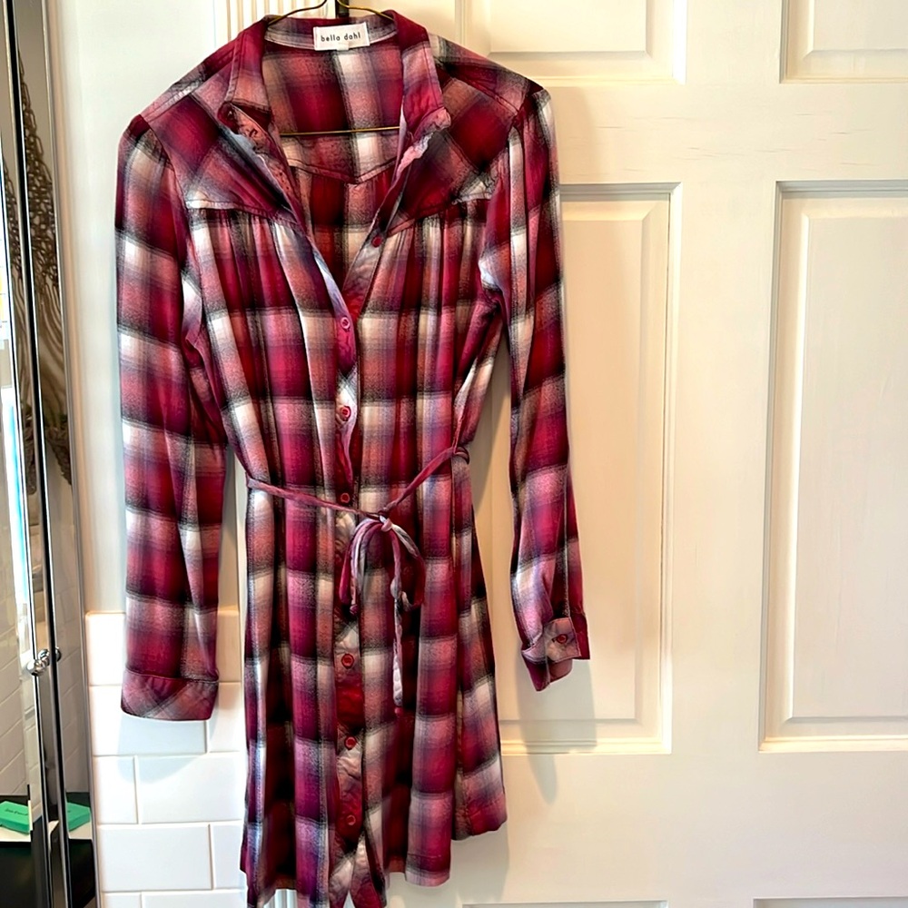 Bella Dahl size M women’s plaid tshirt dress tie waist